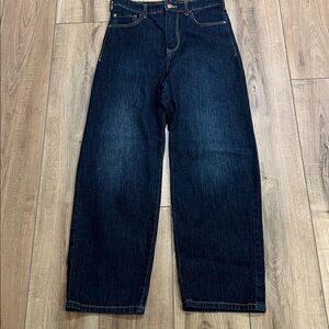 Pilcro - dark wash, barrel wide leg jeans, cropped, 28